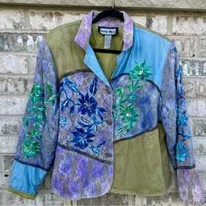 Vintage Indigo Moon Lightweight Jacket Lace Sequins Embroidered